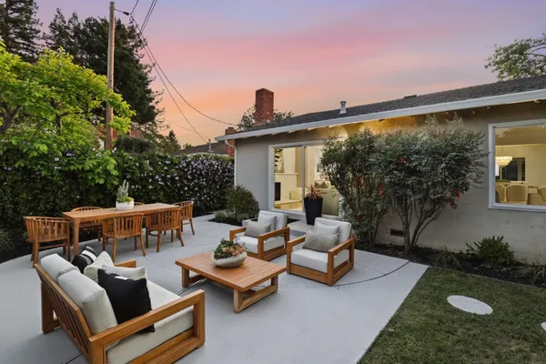 a terrace of outdoor space with seating
