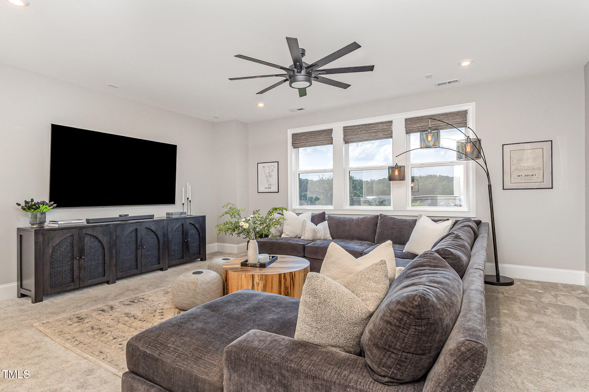 4404 Buckley Drive Apex, NC 27539 - Photo 54 of 79 a living room with furniture and a flat screen tv