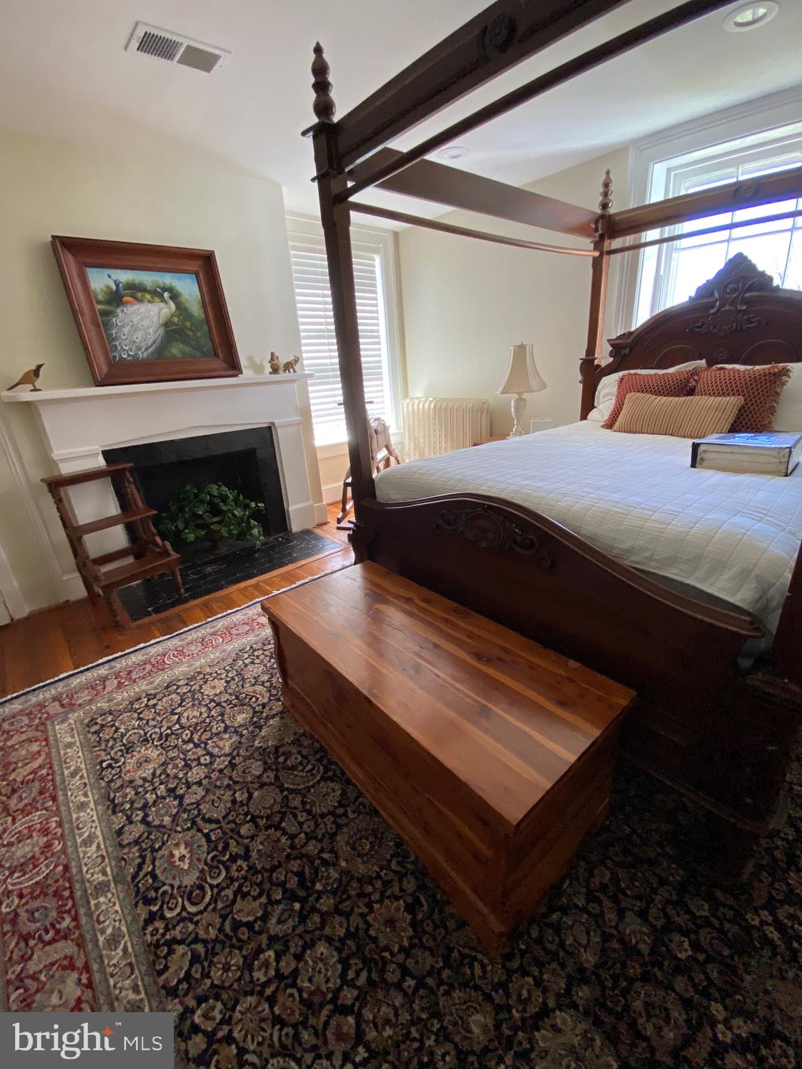 74 Waterloo Street Warrenton, VA 20186 - Photo 9 of 19 a bedroom with a bed a mirror and fireplace