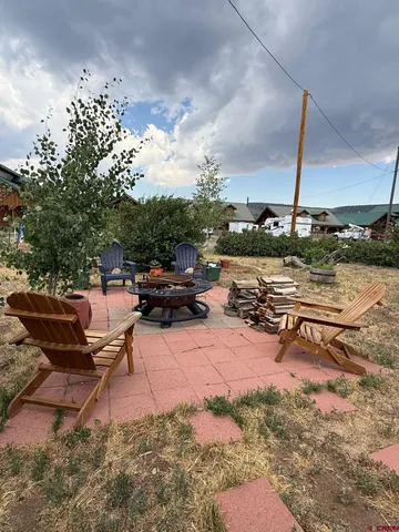 a view of a backyard with plants and a garden