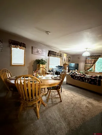 a living room with furniture a rug and a window