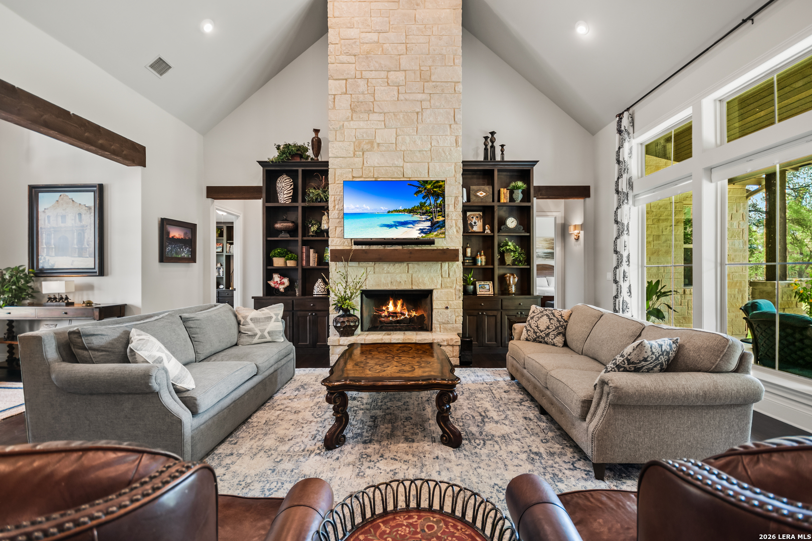 55 Brook Ridge Boerne, TX 78015 - Photo 21 of 59 a living room with furniture fireplace and flat screen tv