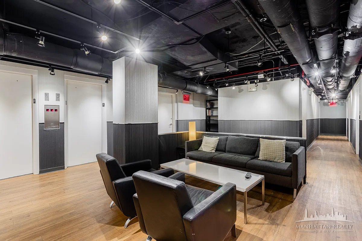 220 East 63rd Street, Unit 8J Manhattan, NY 10023 - Photo 11 of 14 a media room with lots of chairs and a wooden floor