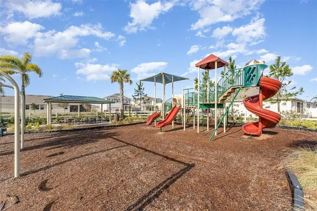 a view of a park with slide