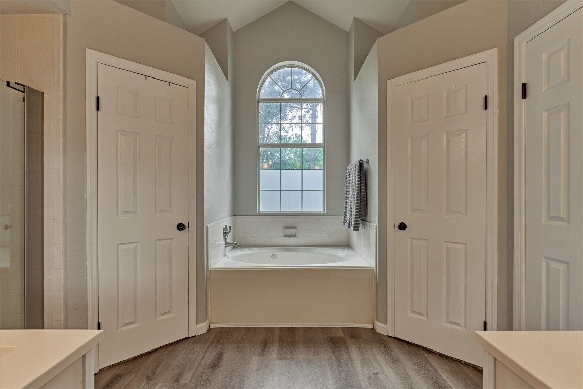 19 Greentwig Place Spring, TX 77381 - Photo 22 of 37 Primary bath with stunning window over soaking tub. Two separate closets.