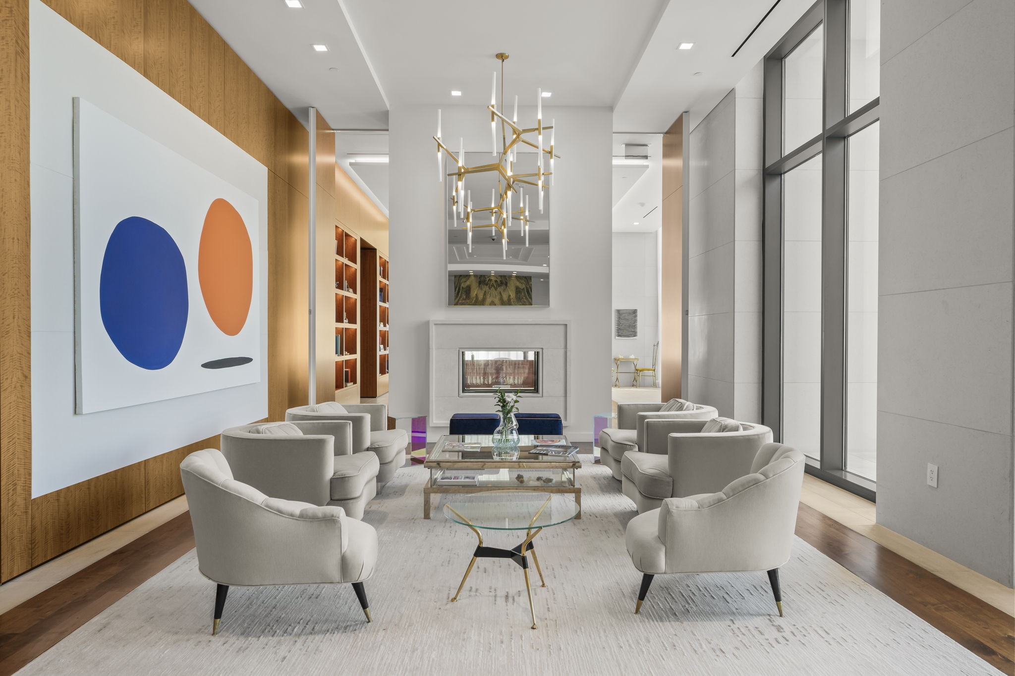 3433 Westheimer Road, Unit 1005 Houston, TX 77027 - Photo 42 of 47 Elegant resident lounge with refined finishes and chandelier lighting—perfect for receptions or intimate events.