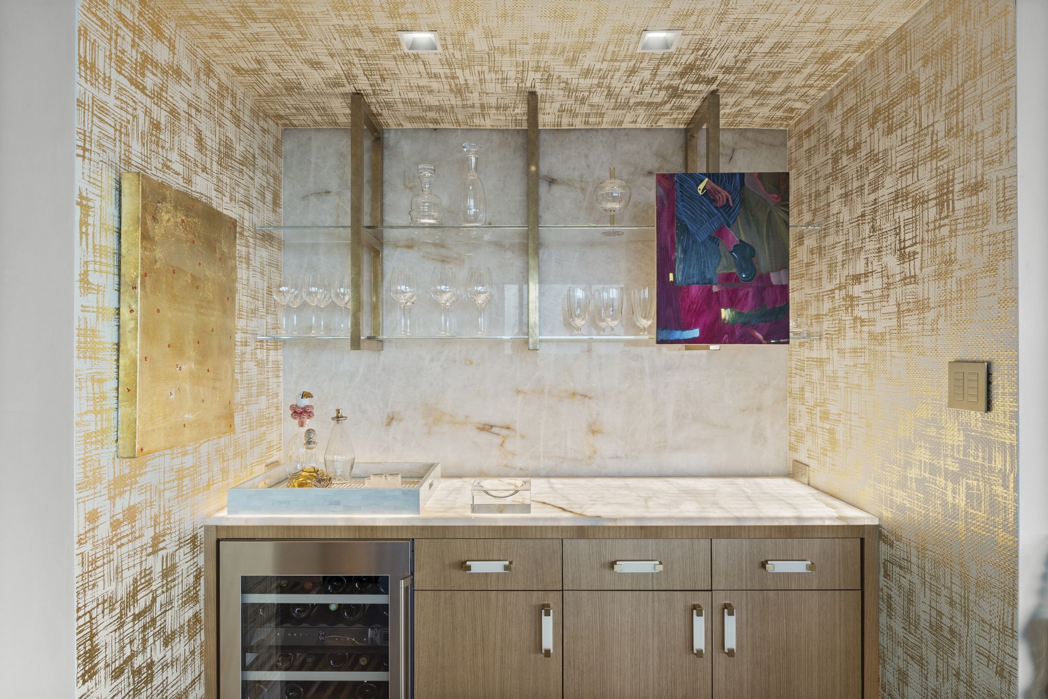 3433 Westheimer Road, Unit 1005 Houston, TX 77027 - Photo 8 of 47 A glimmering golden niche between living and dining-the perfect pause for champagne before sunset.