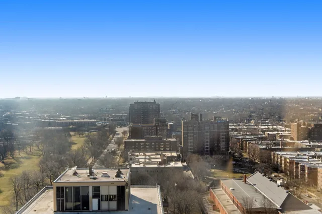 a view of a lake with a city