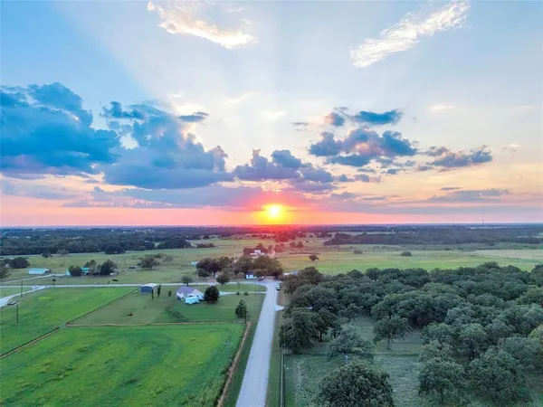a view of a city with lush green forest