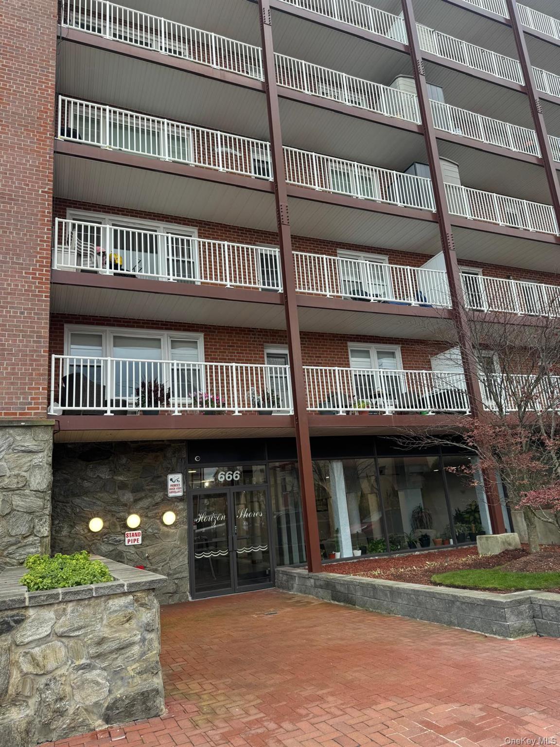 a front view of a multi story building