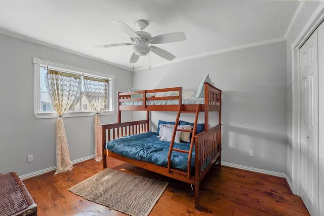 an aerial view of a house with a garden
