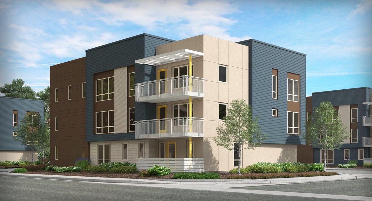 a front view of a multi story building