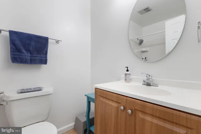 a bathroom with a toilet a sink and mirror
