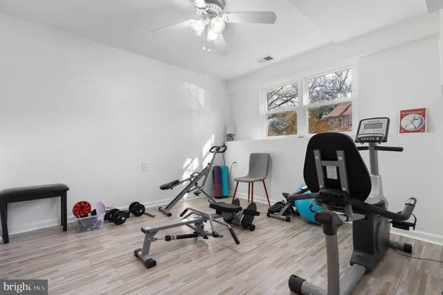 a view of a room with gym equipment