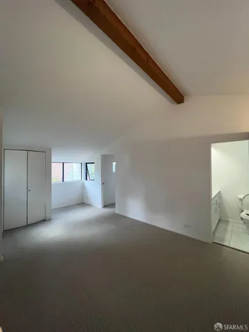 a view of a big room with windows and closet