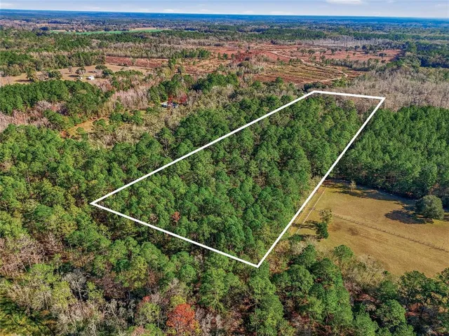 an aerial view of residential houses with outdoor space and trees