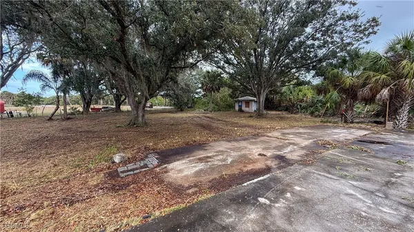 a view of dirt yard with a trees