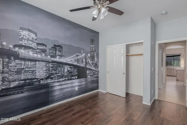 a view of a livingroom with wooden floor