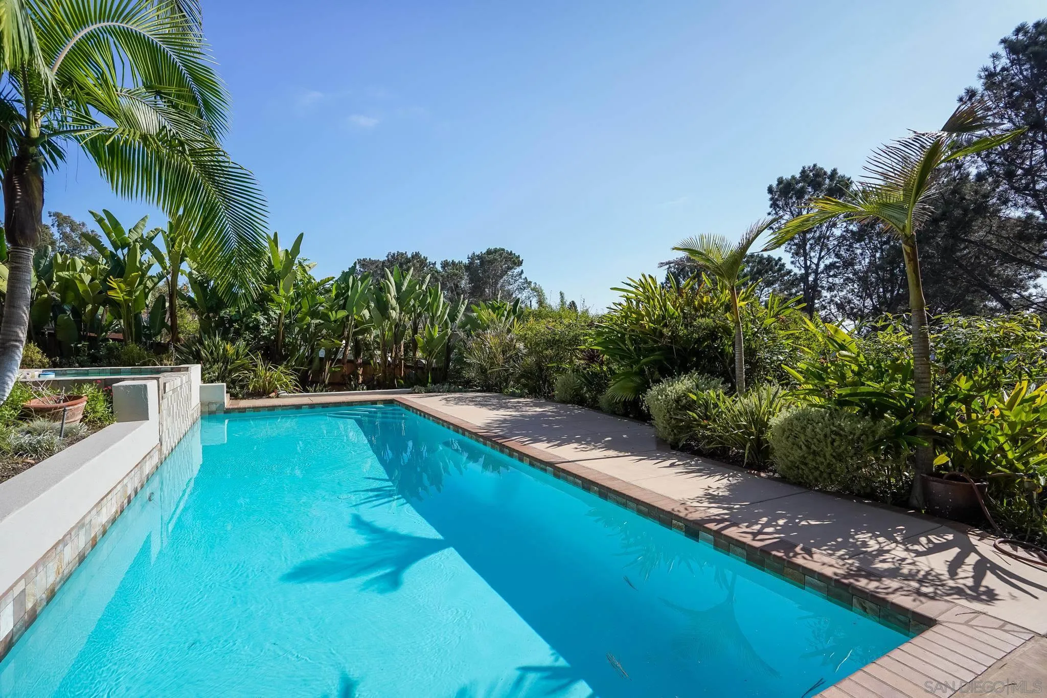 1346 Crest Road Del Mar, CA 92014 - Photo 24 of 64 a view of a swimming pool with a garden