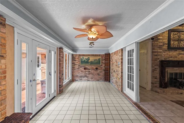 a view of an entryway with a fireplace
