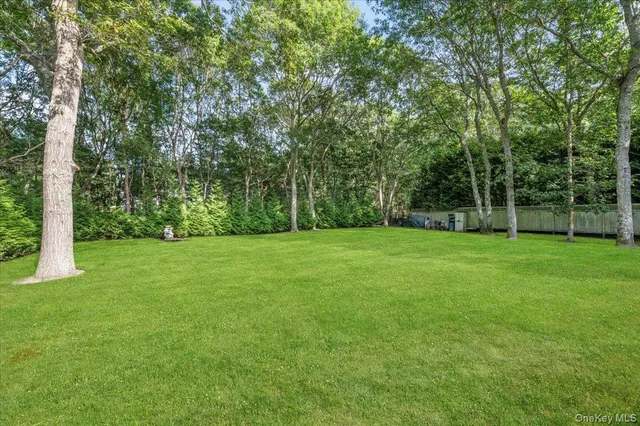 a garden view with a seating space