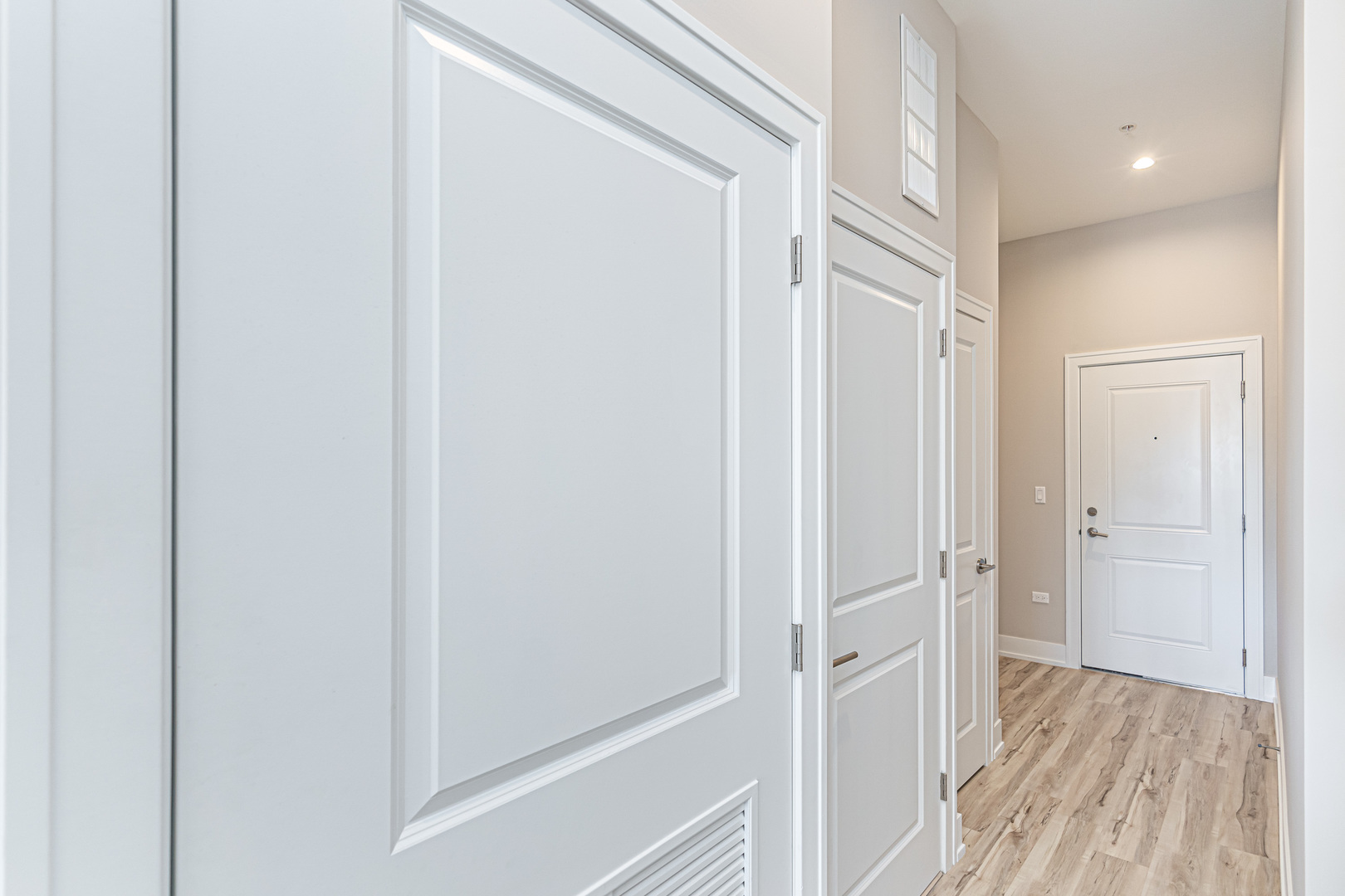 4149 South Cottage Grove Avenue, Unit 305 Chicago, IL 60653 - Photo 26 of 27 a view of a hallway with wooden floor and closet area
