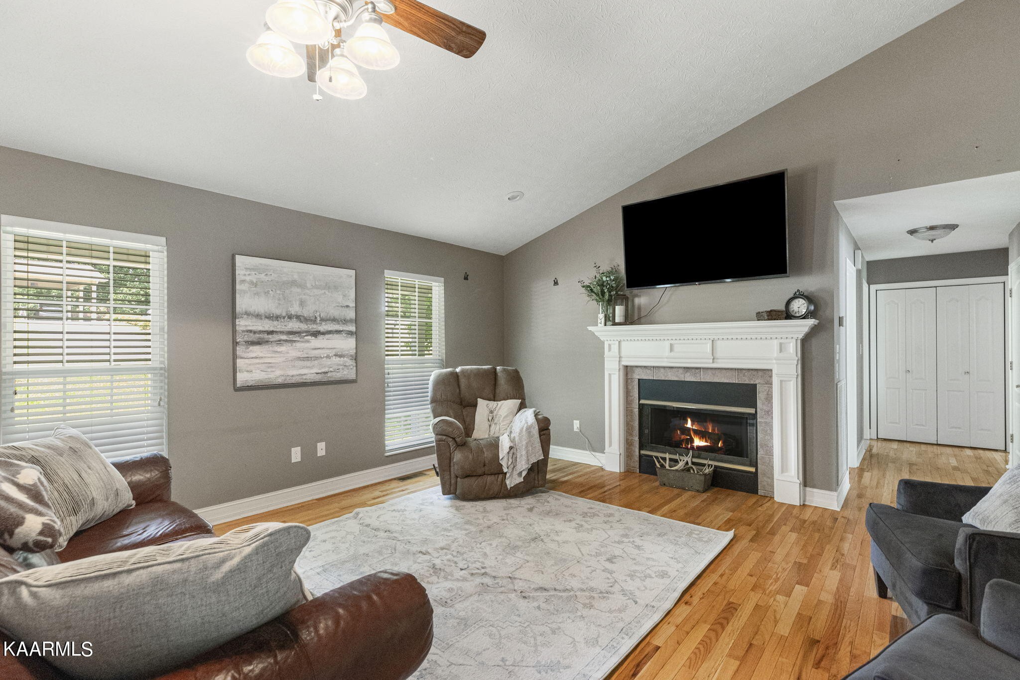 4855 Cameron Road Morristown, TN 37814 - Photo 5 of 25 a living room with furniture a flat screen tv and a fireplace