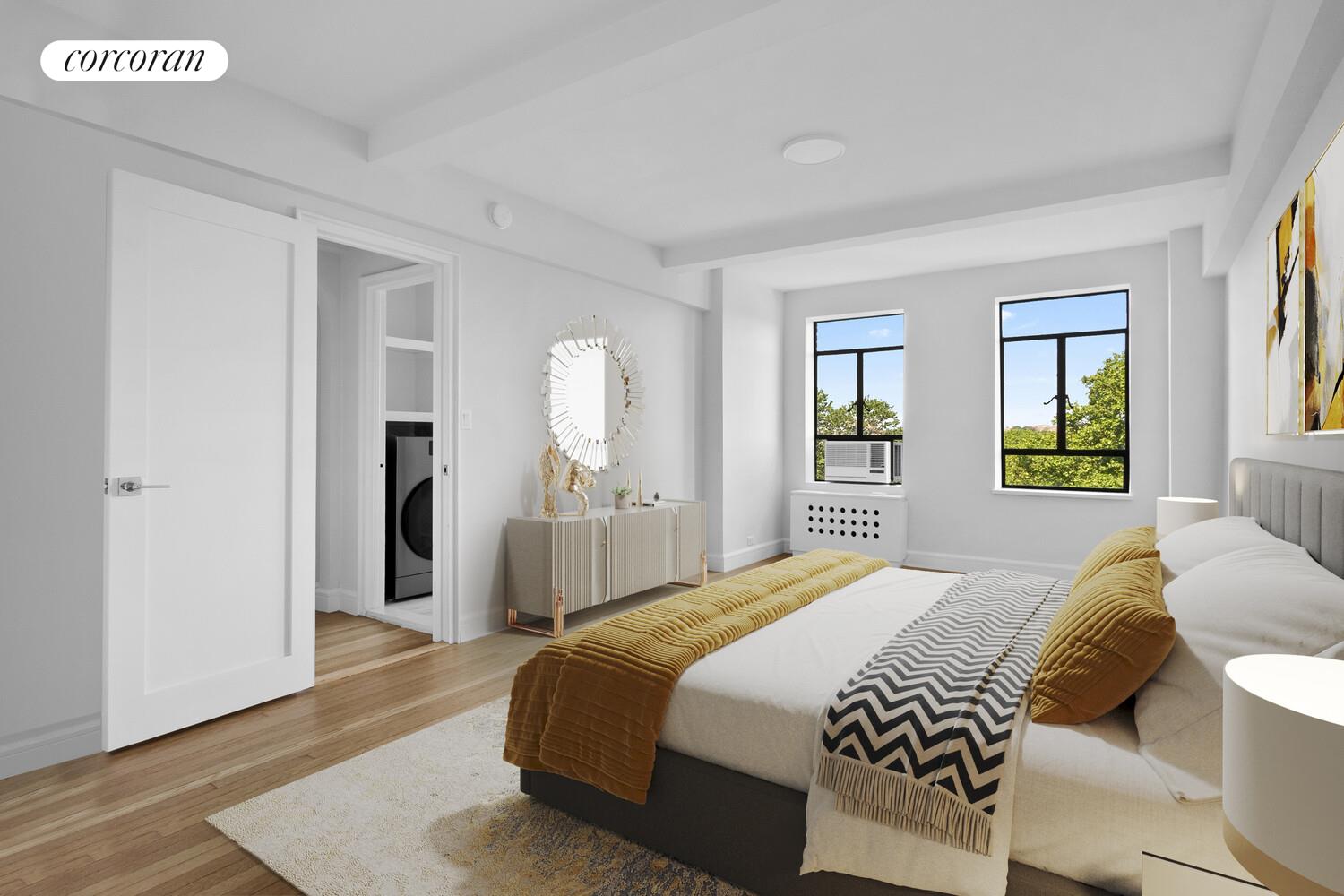 100 Riverside Drive, Unit 7B Manhattan, NY 10024 - Photo 9 of 11 a spacious bedroom with a bed and wooden floor