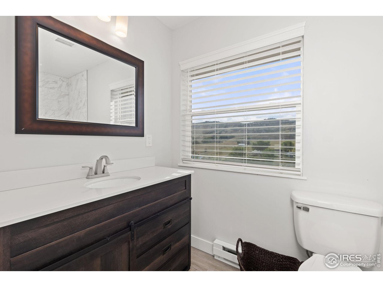 6586 Abaco Lane Berthoud, CO 80513 - Photo 27 of 40 a bathroom with a toilet a sink and a mirror