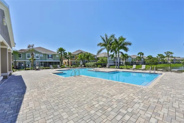 a view of a swimming pool and a yard