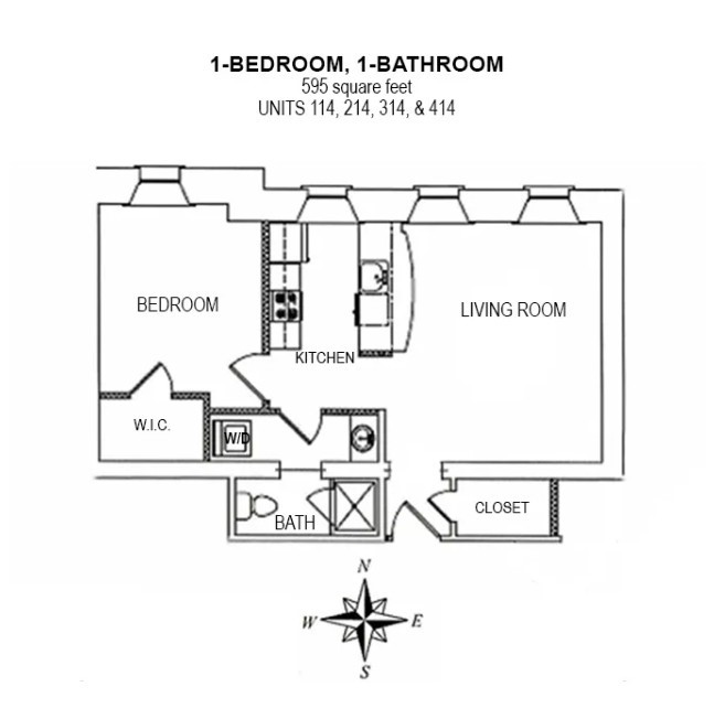300 Alexander Street, Unit 214 Rochester, NY 14607 - Photo 12 of 12 2-D floorplan for unit 214, 1BR1BA