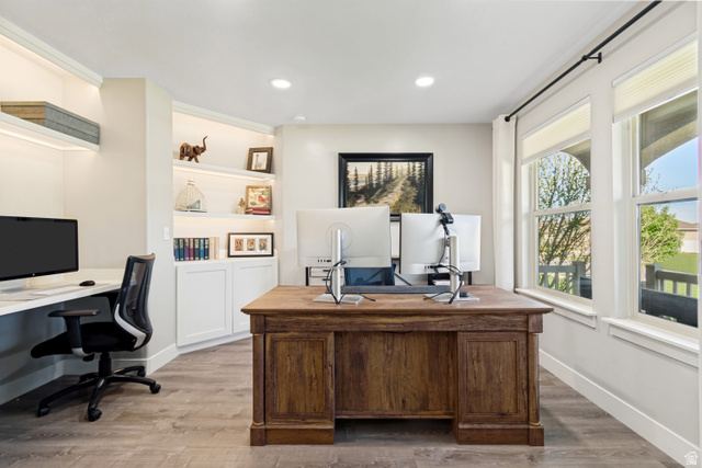 983 West 1550th Street South Springville, UT 84663 - Photo 10 of 43 Dedicated office space featuring built-in shelving with integrated lighting.