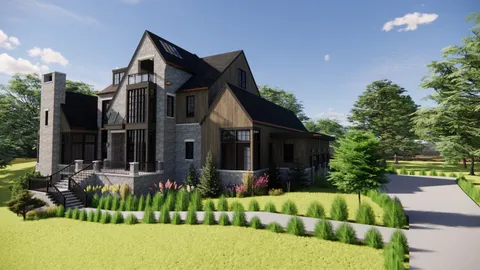 a front view of house with a garden