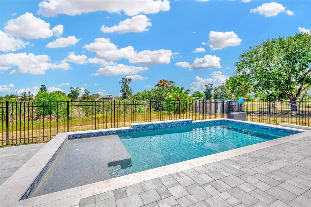 721 Eagle Lane Apollo Beach, FL 33572 - Photo 38 of 48 a view of a swimming pool with a lounge chair and a large tree in the background
