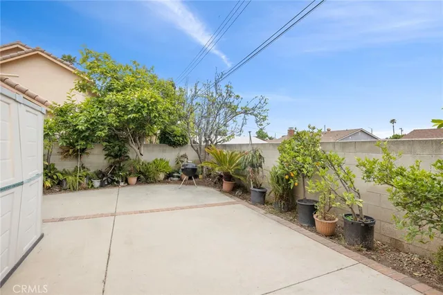 a view of a garden with potted plants