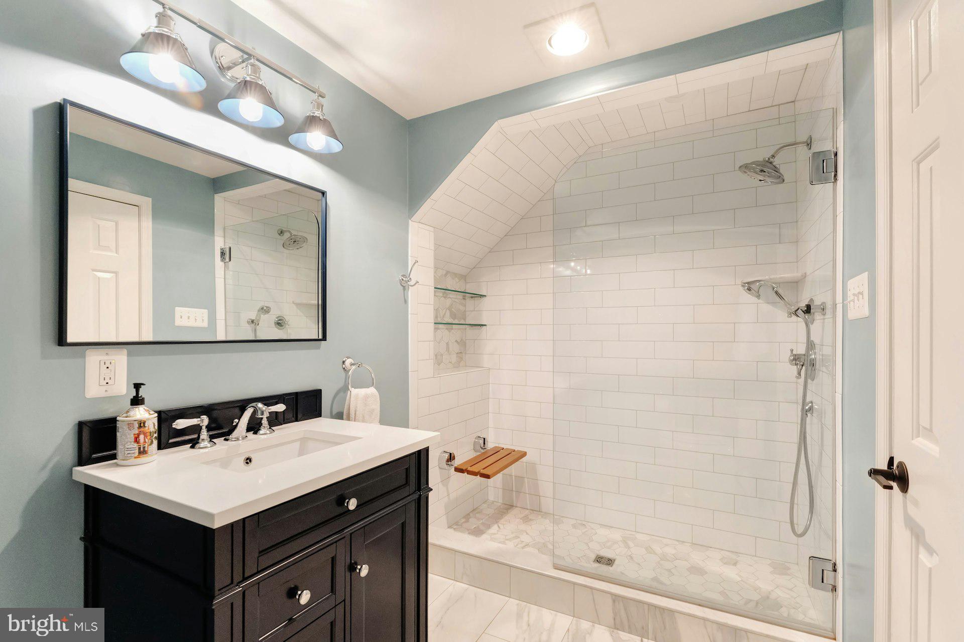16555 Old Waterford Road Paeonian Springs, VA 20129 - Photo 34 of 92 a bathroom with a sink a mirror and a shower