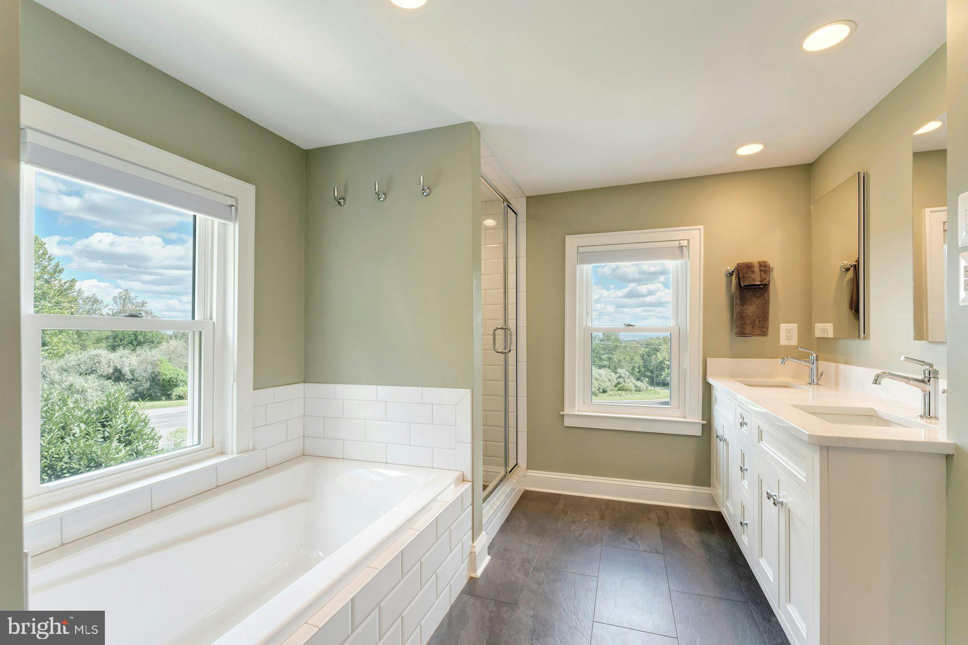 16555 Old Waterford Road Paeonian Springs, VA 20129 - Photo 54 of 92 a bathroom with a tub a sink and a large mirror