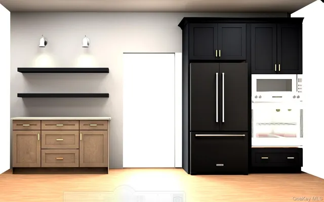 a white wall with a white floor and a large window