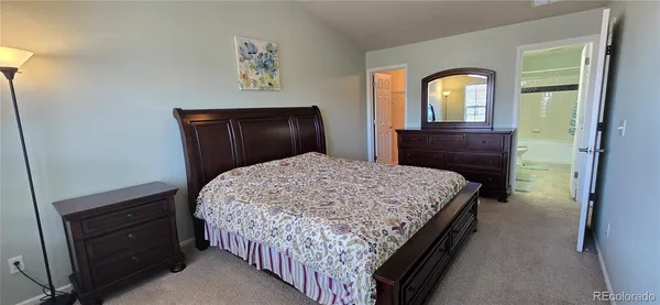 a bedroom with a bed and a dresser
