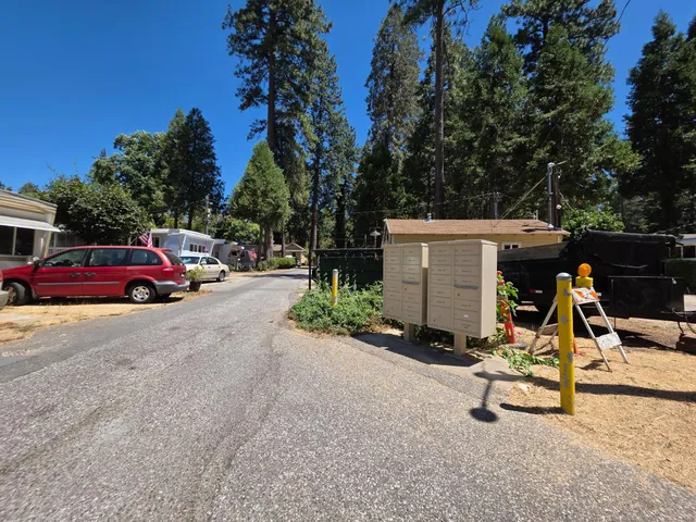 a view of a park with slide
