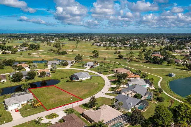 an aerial view of a with a swimming pool