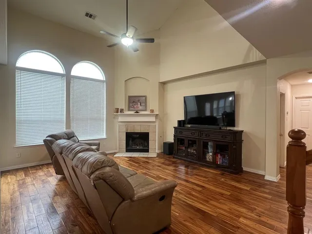 a view of a dining room with furniture and window