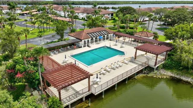 a view of a lake with a yard