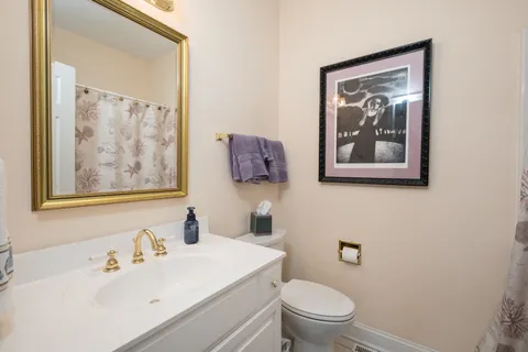 a bathroom with a toilet a sink and a mirror