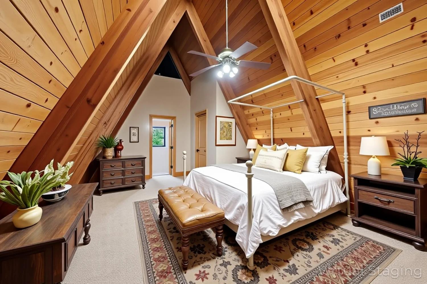38303 Woodland Road Shaver Lake, CA 93664 - Photo 15 of 28 a bed room with a bed and a potted plant