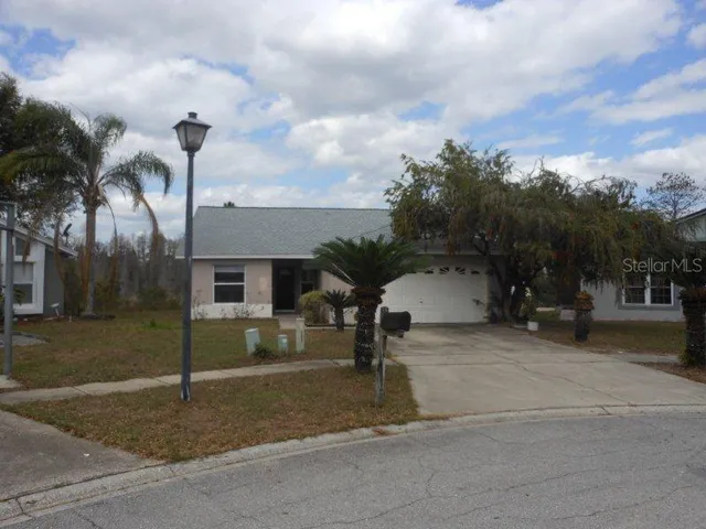 a view of a house with a yard and garage