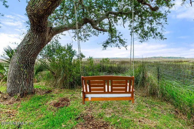 a view of a garden with an outdoor space