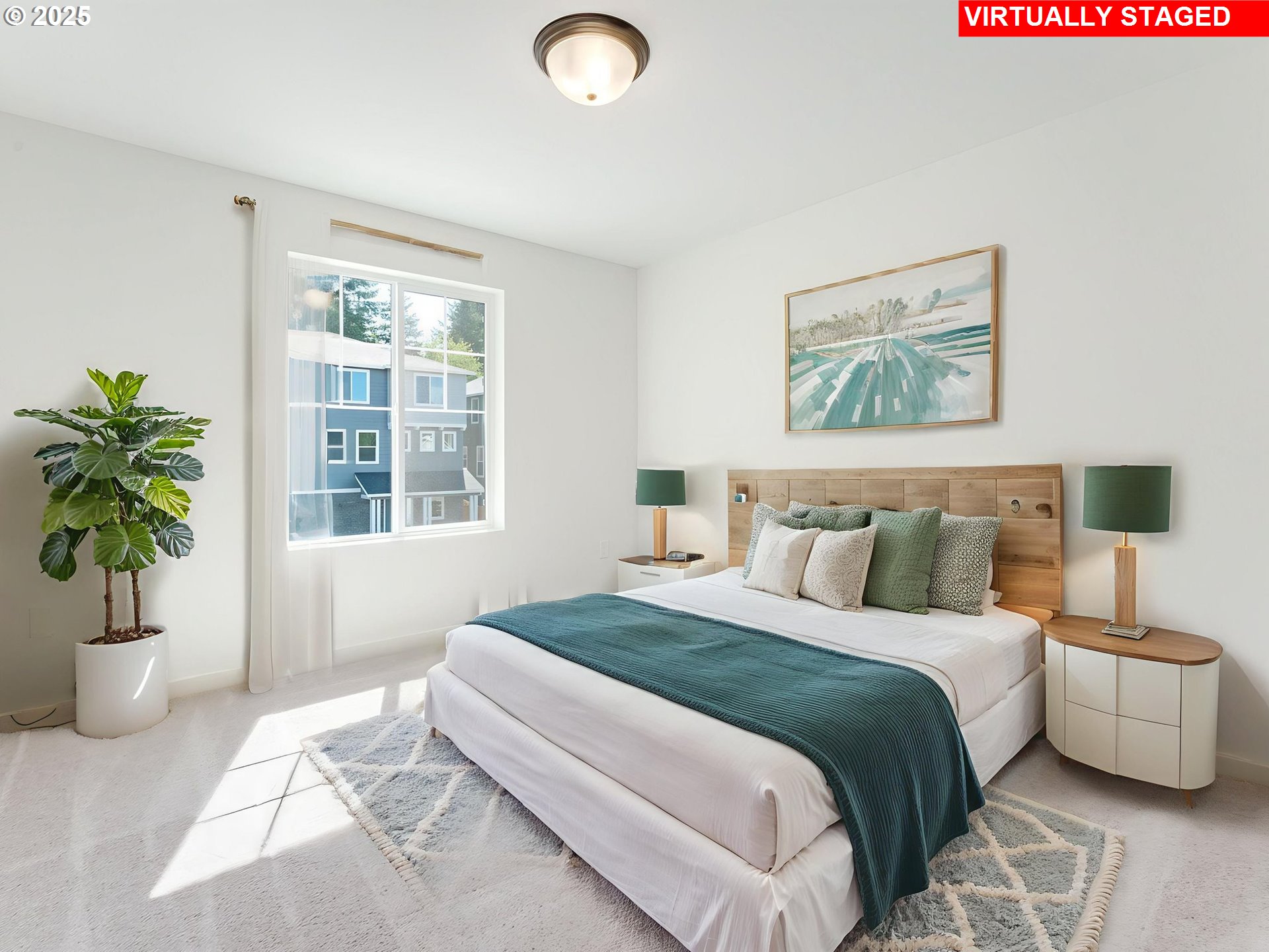 2151 Northeast Ridge Run Lane Estacada, OR 97023 - Photo 43 of 46 a bedroom with a bed and a potted plant