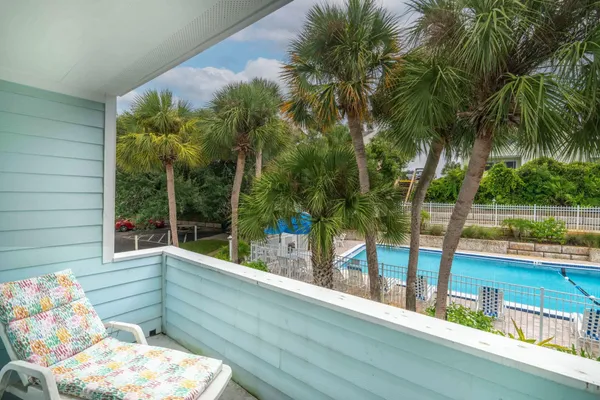 a view of a balcony with lake view