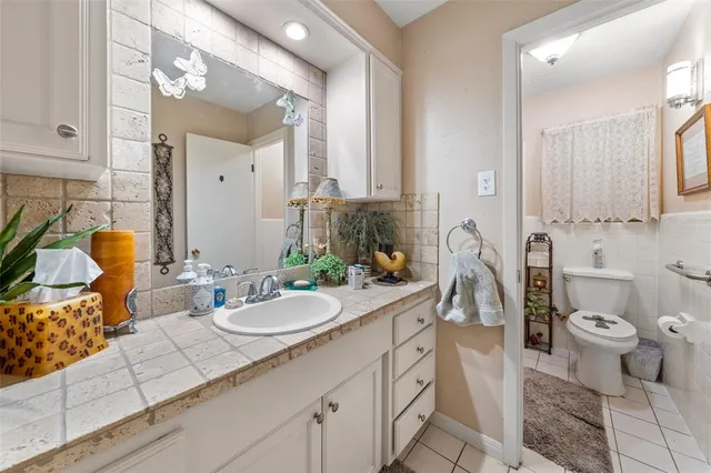 a bathroom with a sink a toilet and mirror